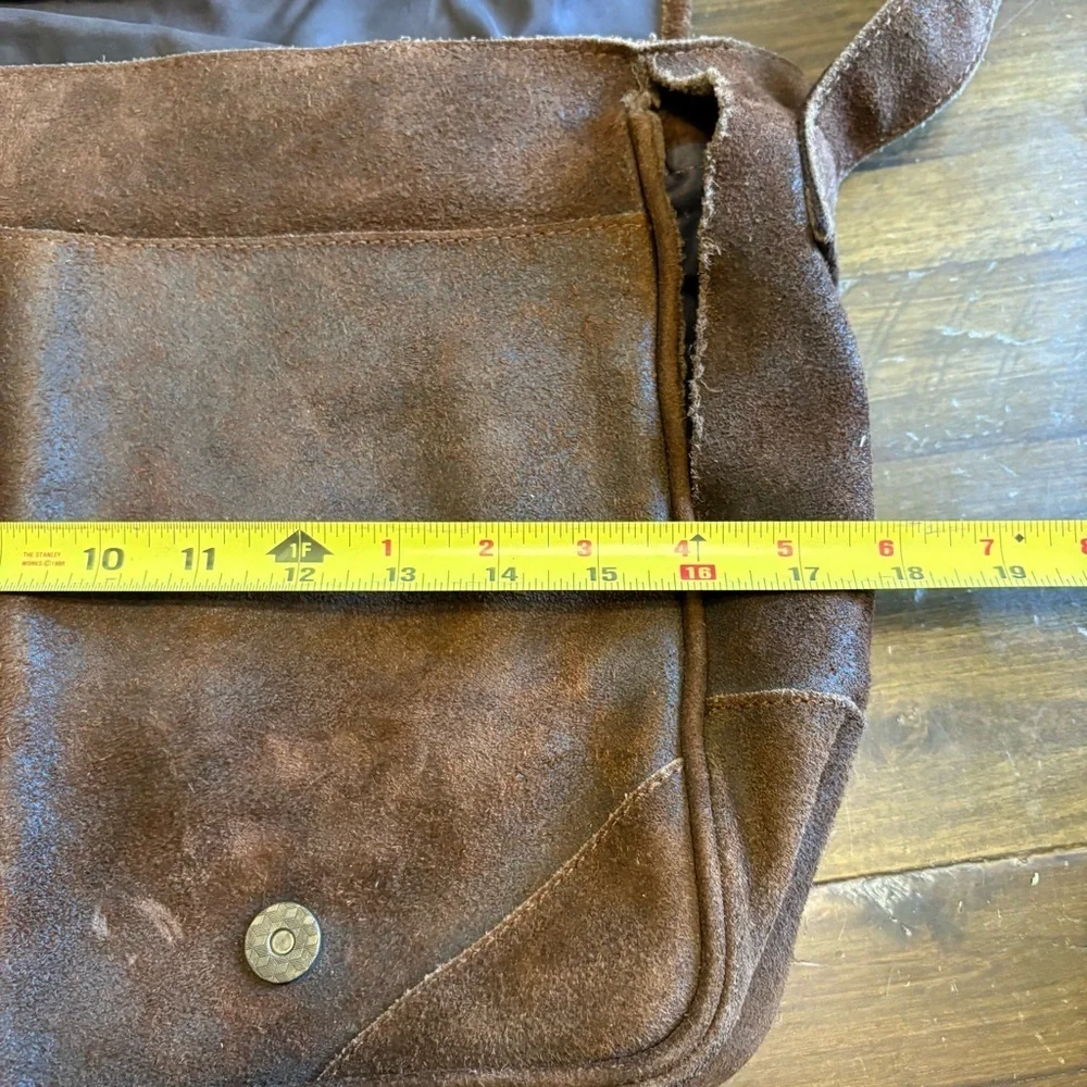 Claire Chase Laredo Messenger Bag Distressed Brown Suede Leather Vintage Flawed